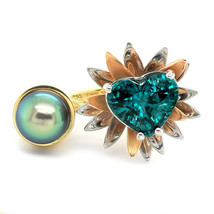 18K 3-Tone Gold 13.5ct TGW Blue Zircon and Tahitian Pearl One-of-a-Kind Ring - £6,865.07 GBP