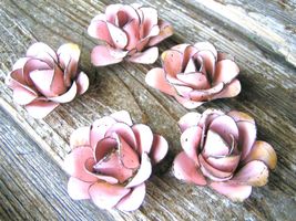 FIVE medium metal PINK rose flowers for accents, embellishments, crafting - £19.64 GBP