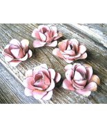 FIVE medium metal PINK rose flowers for accents, embellishments, crafting - £19.94 GBP