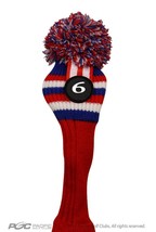 New #6 Fairway Wood Pom Pom Head Cover Clubs Knit Sock Red White Blue Golf Club - $13.08