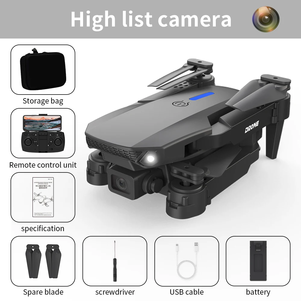 2024 E88 Pro FPV Drone 4K Dual Camera Foldable RC Quadcopter (Black-one-... - $46.00