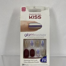 72076 Kiss Glam Fantasy KGF01 TAN LINES 28 Nails Burgundy Gold Ultimate ... - $8.37