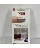 72076 Kiss Glam Fantasy KGF01 TAN LINES 28 Nails Burgundy Gold Ultimate ... - £6.54 GBP