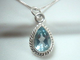 Small Faceted Blue Topaz Necklace 925 Sterling Silver with Rope Style Accents - £15.78 GBP