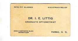  Dr. I E Littig Graduate Optometrist Business Card Fargo North Dakota  - $14.85