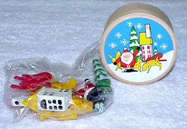 Vintage Santa & Reindeer Scene Tiny Wood Set IOB - NOS - £7.90 GBP
