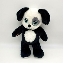 Build A Bear Black and White Puppy Dog Gray Heart Eye Patch 16&quot; Sugar Sanitized - £11.95 GBP