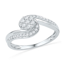 10k White Gold Womens Round Diamond Cluster Curved Ring 1/3 Cttw - £270.13 GBP
