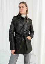 Trench-coat en cuir noir pour femme 100 % peau d&#39;agneau Taille SML XL XXL... - £192.85 GBP+
