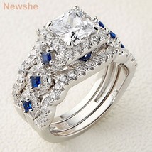 Newshe 3 pcs wedding ring sets for women 925 sterling silver 2 6ct princess cut white thumb200