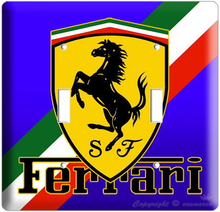 FERRARI EMBLEM SCUDERIA DOUBLE BLUE LIGHT SWITCH PLATE