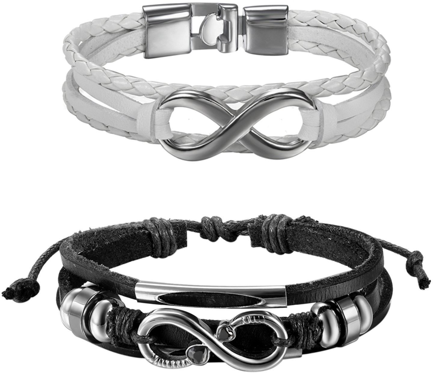 Leather Braided CZ Endless Love Infinity Link Bracelets For Men Women Black - $36.13