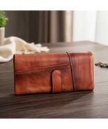Vintage Full Grain Leather Long Wallet for Men  Crazy Horse Oil Wax Zipp... - $48.00