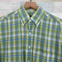 Brooks Brothers Short Sleeve Button Down Shirt Green Blue Plaid Mens Medium - £23.65 GBP