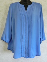 Ladies Blouse Top 212 Collection Brand Blue Size Large Front Pleats 3/4 Sleeve  - £13.14 GBP
