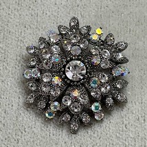 AB Rhinestone Antiqued Silver-tone Beaded Edges Domed Brooch, Costume Je... - $313.61 MXN