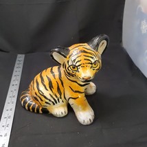 Terra cotta Tiger Cub Glazed Painted Art Sculpture  9&quot;x 6&quot;x 8&quot; Repair - £37.83 GBP