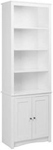 Prepac Tall Bookcase With 2 Shaker Doors, 80&quot; H, White - £176.64 GBP