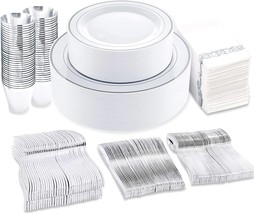 Supernal 400-Piece Silver Dinnerware Set, Silver Plastic Wedding, And Pa... - £51.15 GBP