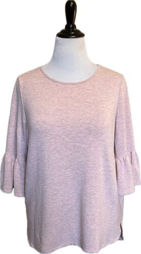 Adrianna Papell Sweater Size Large Pink Gray Heather Ruffle Bell Sleeve ... - $25.74