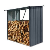 Black Outdoor Steel Firewood Rack with Sloped Roof for Lumber &amp; Pellet - $207.99
