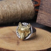 Vikings Wolf Ring Rune Never Fade Stainless Steel Mix Gold Men Punk Jewelry Gift - £15.63 GBP