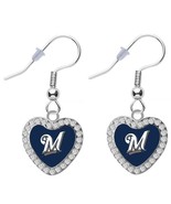 New Milwaukee Brewers MLB Baseball Crystal Heart Earrings Pierced Dangle - $313.73 MXN