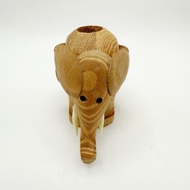 Wood Elephant Toothpick Holder Handcrafted Figurine Vintage 4.5&quot; Woodgrain - $24.99