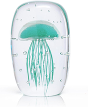 Glass Jellyfish Figurine, Hand Blown Art, Glow in the Dark Paperweight, Sea Orna - £32.70 GBP