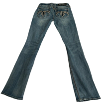 Rock Revival Jeans Womens 28&quot;x32&quot; Blue Alanis Bootcut Low Rise Fraying C... - $46.55