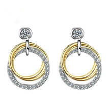 Cubic Zirconia &amp; Two Tone Triple Circle Drop Earrings - £11.18 GBP