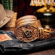 Iowa Genuine Caiman Skin Western Belt Mustard Brown image 5