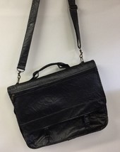 Vtg Leather Messenger Laptop Bag Shoulder Strap Zip Pockets Expandable Clean - £23.73 GBP