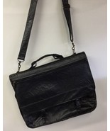 Vtg Leather Messenger Laptop Bag Shoulder Strap Zip Pockets Expandable C... - £23.39 GBP