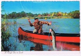 Postcard Fisherman On The River Tough One To Land Northern Pike Ontario - £2.38 GBP