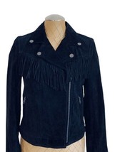 Sanctuaty Womens Dylan Fringed Suede Moto Jacket Size Large Color Black - £101.64 GBP