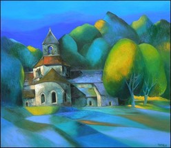 Bell Tower filled with Sweet Bird Songs, an original oil painting by Phu... - $149.00