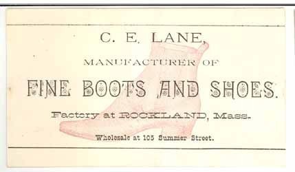 Lane Rockland MA boots shoes trade card Victorian antique ephemera accessories - $14.00