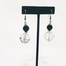Black Clear White Beads Earrings Fashion Silver Tone  1.5&quot; Pierced Dangl... - $14.84