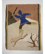 Grenfell Labrador 1930s Folk Art Hunter and Dog Pictorial Hooked Mat Sma... - $440.99