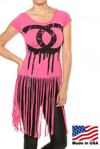 Women&#39;s Fringe String Shirt Sexy Dripping Paint Graphic Logo Pink Size SMALL - £8.01 GBP