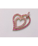 PINK SAPPHIRES Double HEART Pendant in GOLD on STERLING Silver - 1 5/8 i... - $90.00