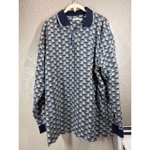 Jos. J. Oliver Long Sleeve Polo Collared Geometric Blue Shirt Men&#39;s Size XL - $744.05 MXN