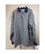 Jos. J. Oliver Long Sleeve Polo Collared Geometric Blue Shirt Men&#39;s Size XL - $744.05 MXN