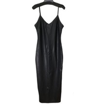 Akira Black MIDI Vegan Leather Stretch Spaghetti Bodycon Dress Medium Ne... - £26.64 GBP