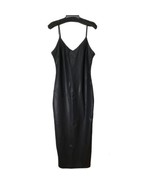 Akira Black MIDI Vegan Leather Stretch Spaghetti Bodycon Dress Medium Ne... - $33.87