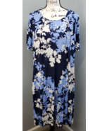 Jessica London Sheath Dress Womens 20W Blue Floral Rayon Short Sleeve Ro... - $26.25