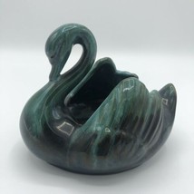 Vintage Blue Mountain Pottery Canada Goose Swan Bird Green Dark Vase Bowl - £21.99 GBP