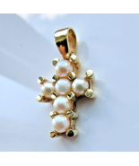 EXQUISITE 14K YELLOW GOLD WHITE  PEARL  CROSS PENDANT - £161.80 GBP