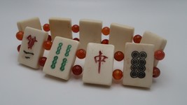 Vintage Mahjong Bovine Bone Tile Bracelet 8&quot; x 2.3cm - £63.30 GBP